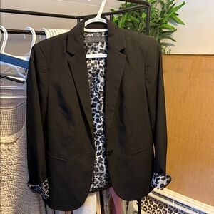 Black Blazer with Animal Print Lining